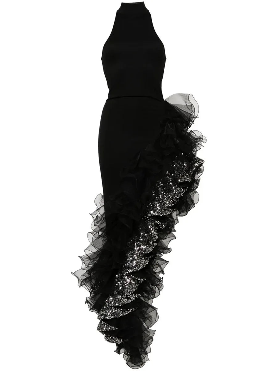 Hit Color Spliced Sequines Slimming Dresses For Women O Neck Sleeveless High Waist Temperament Dress Female Fashion