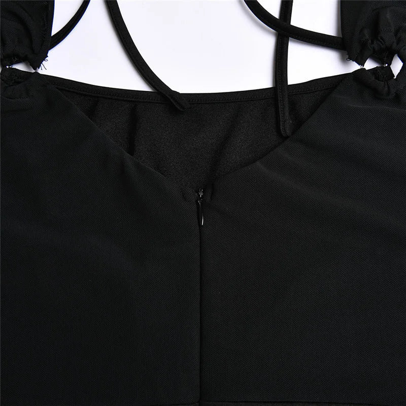 Sexy Hollow Out Backless Mini Dress For Women Elegant Spaghetti Strap Bodycon Party Short Dresses Vestido Clubwear