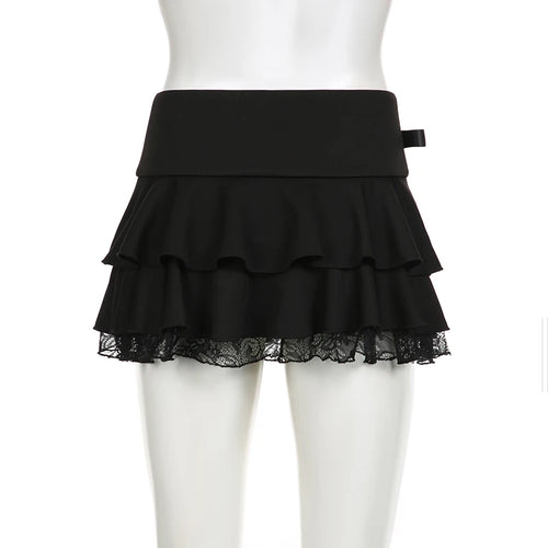 Load image into Gallery viewer, Gothic Y2K Aesthetic Mini Skirt Low Waist Bow Dark Academia Lace Trim A-Line Women&#39;s Skirt Girls Short Double Layer
