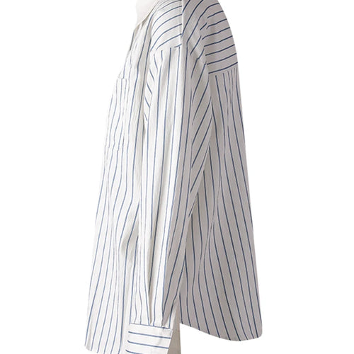 Load image into Gallery viewer, Women Blue Striped Textured Big Size Elegant Blouse New Lapel Long Sleeve Shirt Fashion Tide Spring Autumn 2025 CPG3188
