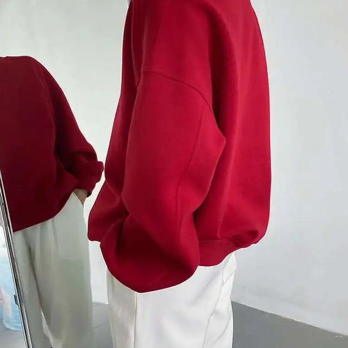 Load image into Gallery viewer, Red Apricot Casual Plain Sweatshirt New Round Neck Long Sleeve Women Big Size Fashion Tide Spring Autumn 2025 1DH6655
