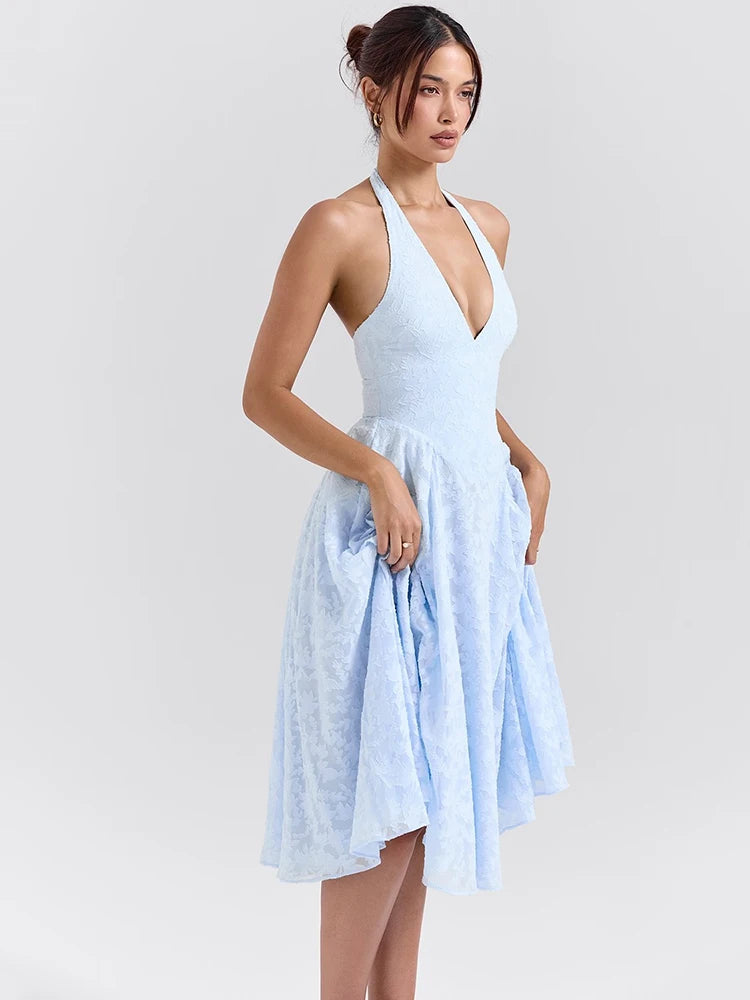 Elegant Sleeveless Bodycon Pleated Women Dress Sexy Backless Zipper Party Club Evening Dress Deep V Collar Party Vestido