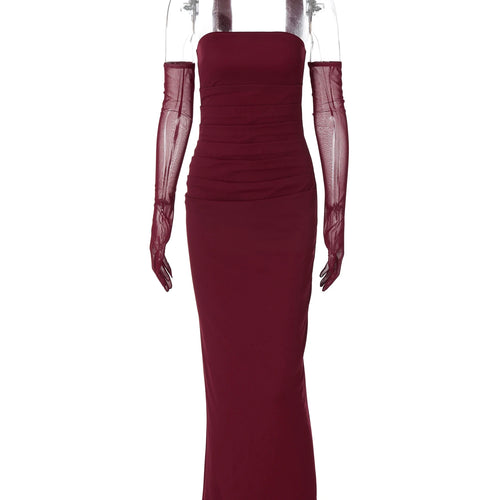 Load image into Gallery viewer, Scarf Solid Strapless Mesh Gloves Elegant Sexy Bodycon Maxi Prom Dress Fall Winter Women Y2K Clothes Party Christmas
