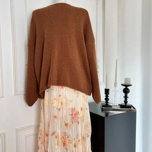 Load image into Gallery viewer, French Fashion Women's New Brown Long Sleeve Cardigan Sweaters Coat Autumn Winter V-neck Loose Crochet Knit Tops Casual Holiday
