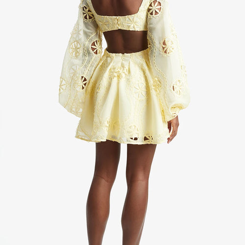 Load image into Gallery viewer, Solid Hollow Out Loose Dresses For Women V Neck Long Sleeve High Waist Temperament Mini Dress Female Fashion New
