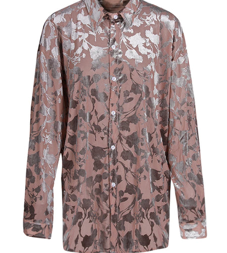 Women Pattern Printed Flocking Big Size Elegant Blouse New Lapel Long Sleeve Shirt Fashion Tide Spring Autumn 2025 CPG2802