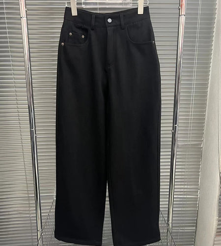 Colorblock Patchwork Embroidery Casual Loose Denim Pants For Women High Waist Spliced Button Wide Leg Jeans Female