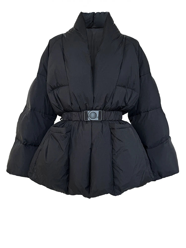 Brown Belted Big Size Keep Warm Cotton-padded Coat Long Sleeve Women Parkas Fashion Tide New Autumn Winter 2025 2Z2885