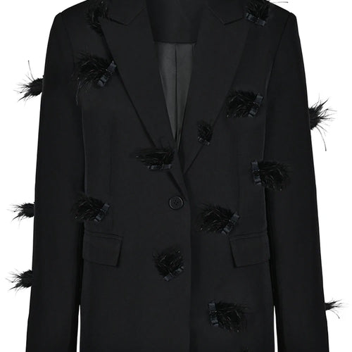 Load image into Gallery viewer, Women Black Nailed Feather Elegant Blazer New Lapel Long Sleeve Loose Fit Jacket Fashion Tide Spring Autumn 2025 CP1821
