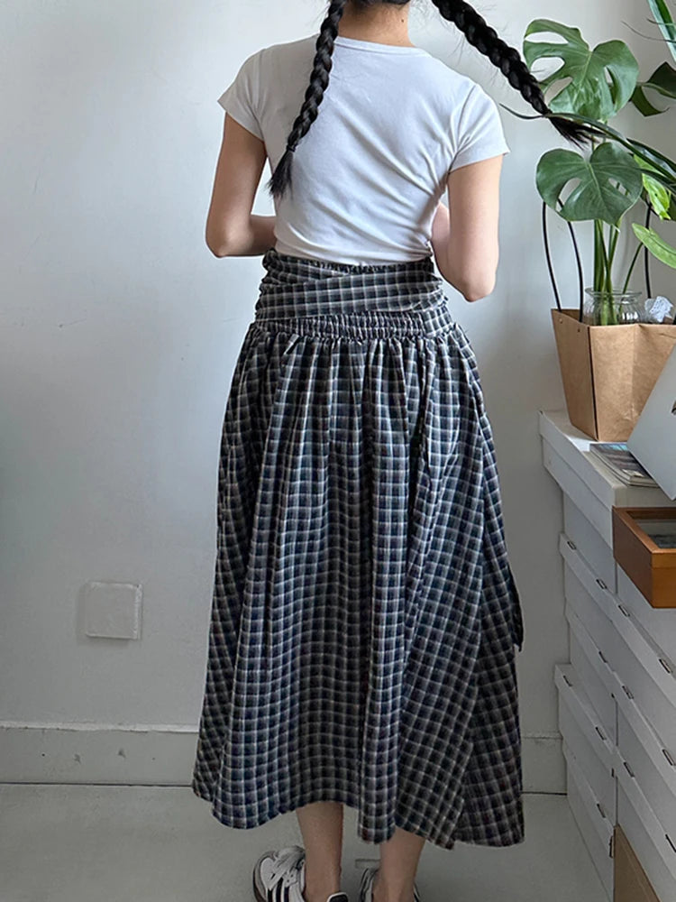 High Waist Black Plaid Bandage Side Zipper A-line Half-body Skirt Women Fashion Tide New Spring Autumn 2025 1DJ1178