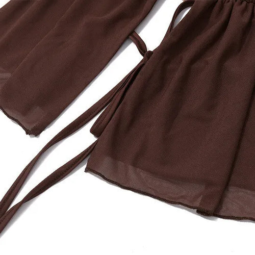 Load image into Gallery viewer, Hollow Out Lace-up Sexy Skirt 2 Piece Sets Women Brown Halter Crop Tops And Maxi Skirt Female Skinny Sexy Two Piece Set
