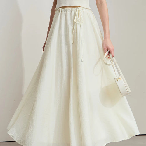 Load image into Gallery viewer, Minimalist New Summer Knee Length A-line Skirt Women Adjustable Drawstring Solid Color Commuting Style Loose Skirt 12522025
