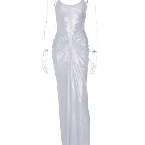 Load image into Gallery viewer, Sliver Spaghetti Strap Sexy Maxi Dress For Women Fashion Sparkle Sleeveless Backless Ruched Beach Club Sexy Long Dress
