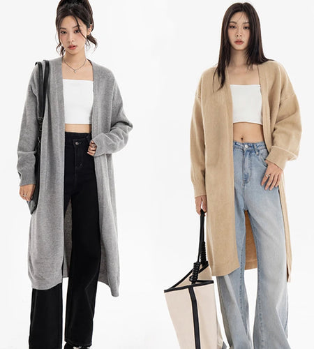 Spring Knitted Long Cardigan For Women Sweater Coat Female Fashion Autumn Outerwear Solid Lady Casual Clothes C-256
