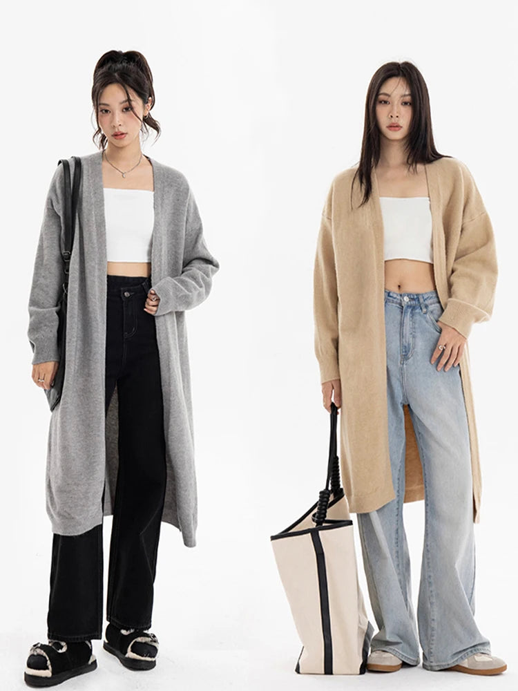 Spring Knitted Long Cardigan For Women Sweater Coat Female Fashion Autumn Outerwear Solid Lady Casual Clothes C-256