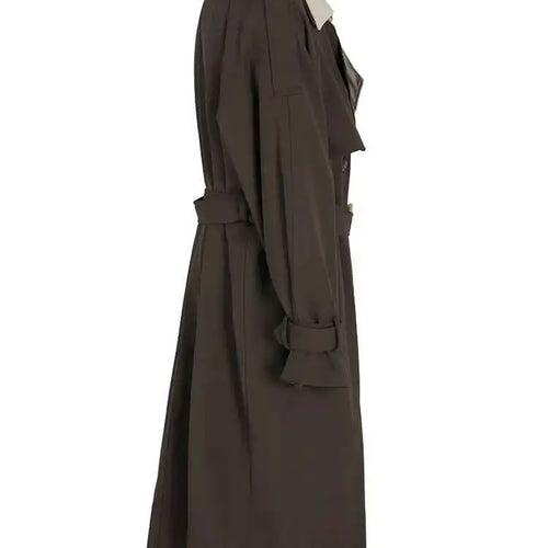 Load image into Gallery viewer, Women Brown Color-block Big Size Long Trench New Lapel Long Sleeve Windbreaker Fashion Tide Spring Autumn 2025 2AA310104

