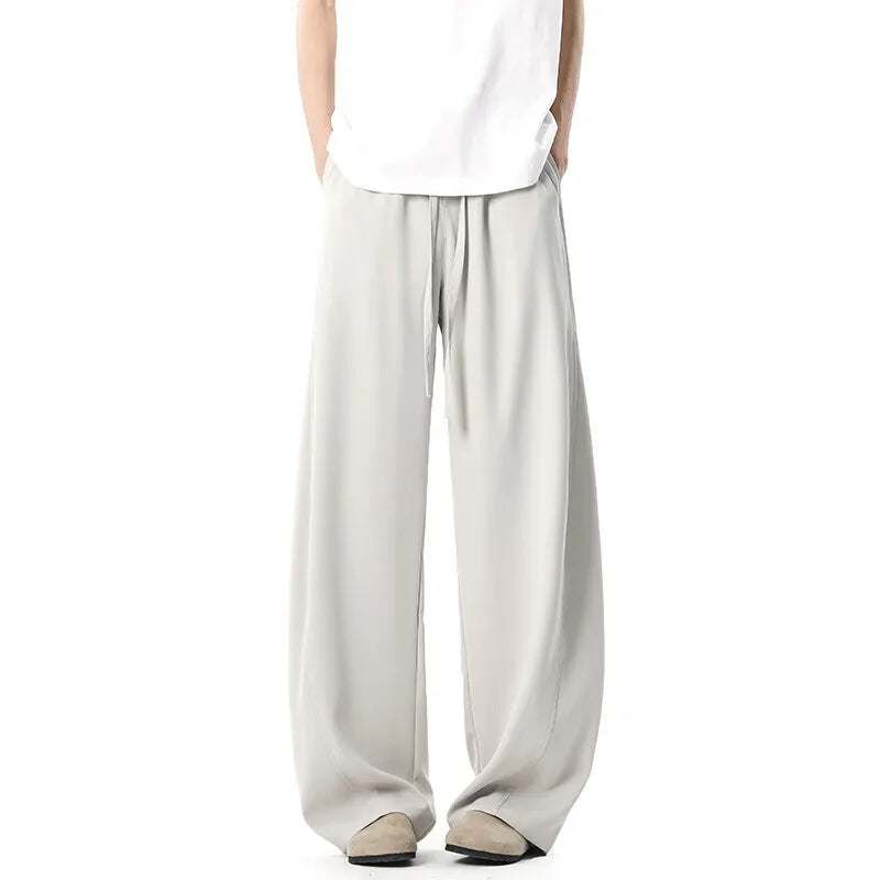 Men's Suit Pants New Korean Stylish Solid Color Loose Male Trousers Straight Leg Elastic Waist Menwear Spring 9W1524