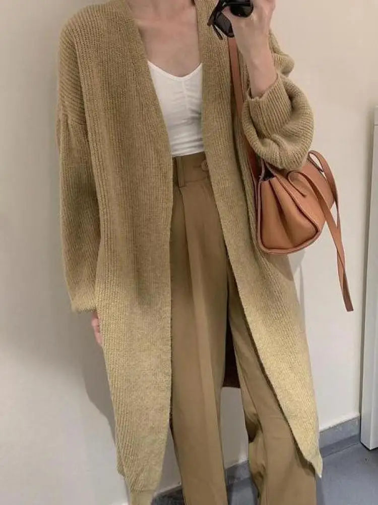 Autumn Winter Korean Fashion 2024 New Solid Elegant Long Sleeves Crochet Sweater Women V Neck Cardigan Knitting Tops Simplicity