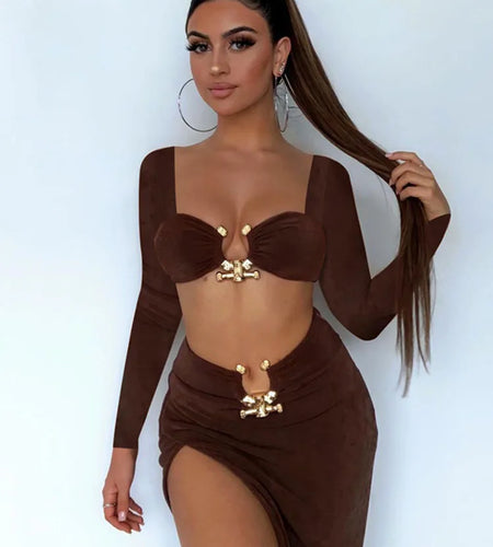 Fashion Knitted Contrast Bra Women's Two Piece Top High Waist Wrap Hip Short Skirt Set Sexy and Charming City Party 2023