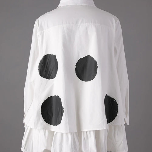 Load image into Gallery viewer, Women Black Color-block Dot Big Size Blouse New Lapel Long Sleeve Large Hem Shirt Fashion Tide Spring Autumn 2025 1DH4274
