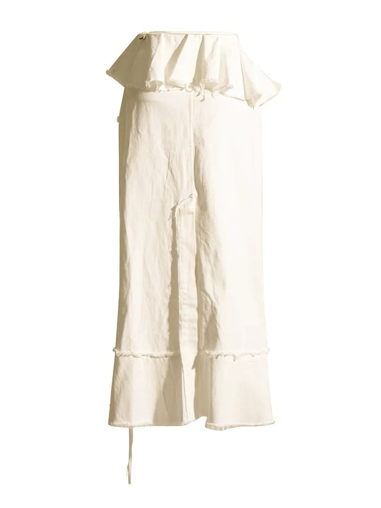 Irregular Spliced Ruffles Solid Minimalist Skirts For Women High Waist Patchwork Lace Up Split Casual A Line Skirt Female