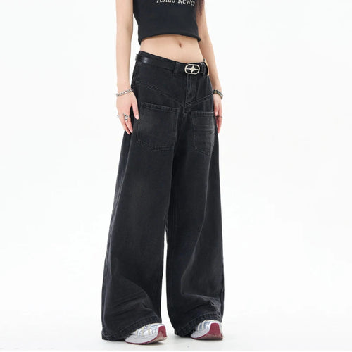 Load image into Gallery viewer, American Style Men's Denim Panst Casual Solid Color Reverse Pocket Design Straight Wide Leg Baggy Male Jeans Spring 9W1202
