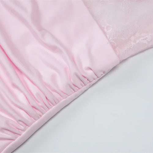 Load image into Gallery viewer, Lace See Through Ruched Sexy Mini Dress Women Elegant Patchwork Long Sleeve Strapless Backless Club Party Dress Female
