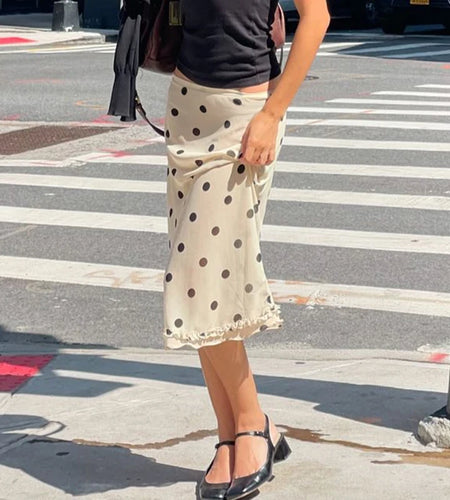 Fashion Polk Dot Printed Edible Tree Fungus Trim Skirts Women Holidays Zipper-Up Mesh Half Double Layers Bottoms 2025