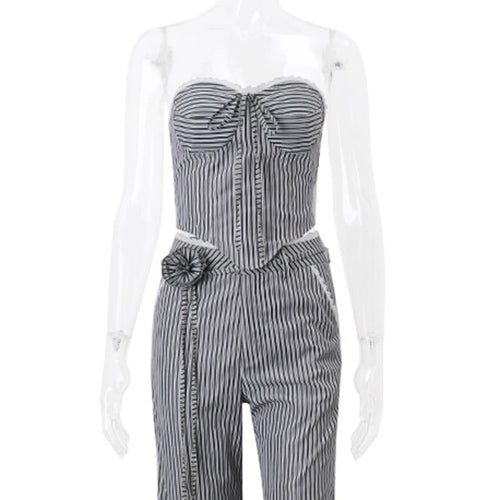 Load image into Gallery viewer, y2k Tops Women Summer Striped Lace Trim Off Shoulder Strapless Open Back Cross Tie-Up T Shirt Vest 2000s Streetwear
