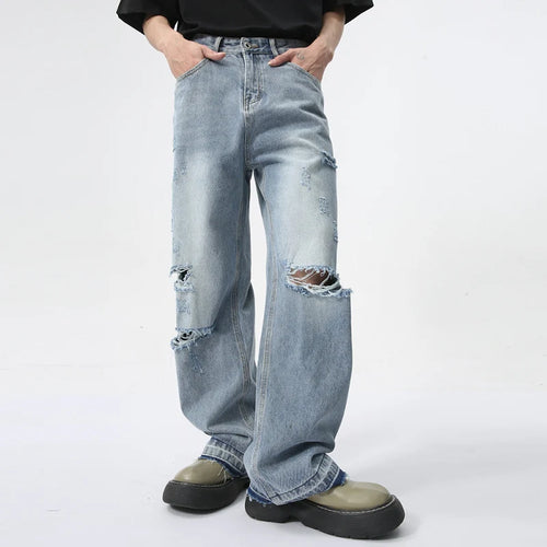 Load image into Gallery viewer, Trendy Men&#39;s Straight Jeans Worn-out Hole Design Autumn New Streetwear American Style Wide Leg Denim Pants Spring 9C5979
