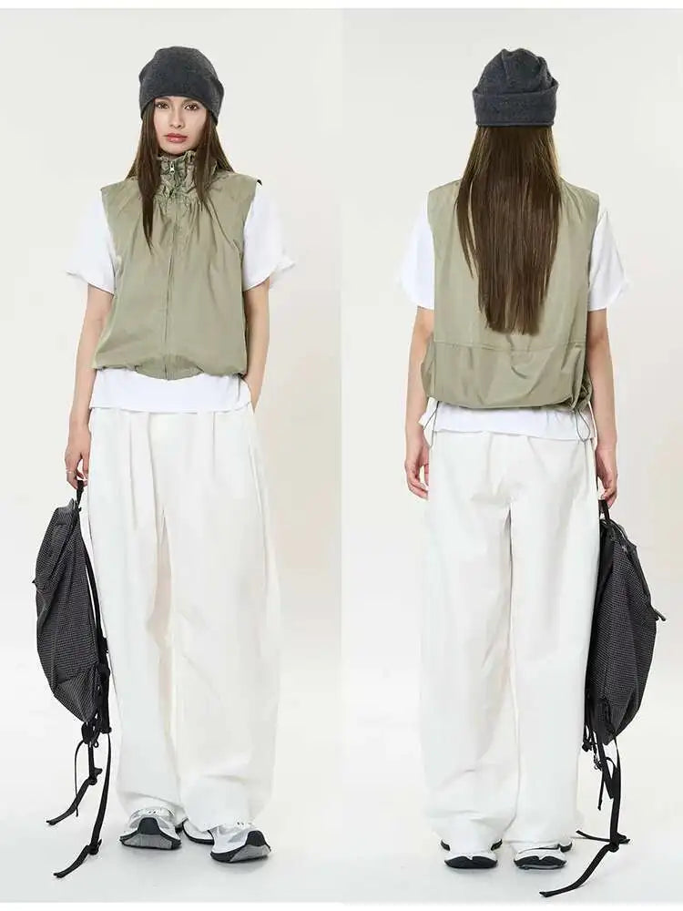 High Waist Brown 100% Cotton Pleated Long Wide Leg Pants New Trousers Women Fashion Tide Spring Autumn 2025 1DH9984