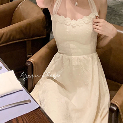 Load image into Gallery viewer, White Halter Chic Elegant Female Dresses Solid Color Sleeveless High Street Women Dress Summer Birthday Party Club Dress
