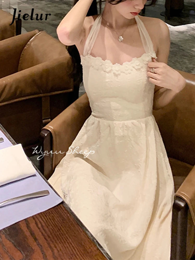 White Halter Chic Elegant Female Dresses Solid Color Sleeveless High Street Women Dress Summer Birthday Party Club Dress