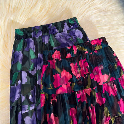 Load image into Gallery viewer, Korean Fashion Red Floral Print Skirt Women 2024 Spring Summer New Purple Floral Elegant A-line Beach Holdiay Long Skirts Trendy
