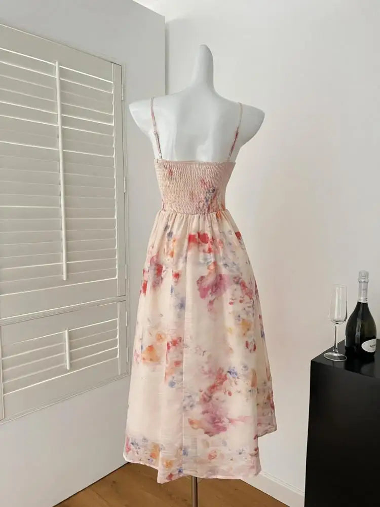 Spring Summer Women Yellow Long Sleeves Cardigan Tops And Retro Floral V-neck High Waist Slim Slip Long Dress 2025 Two-piece Set