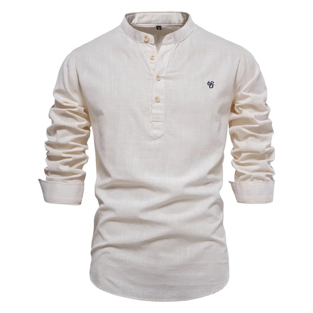 Spring Cotton Social Shirt Men Solid Color High Quality Long Sleeve Shirt for Men Lapel Casual Social Men's Shirts v1