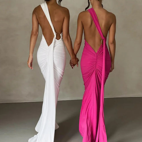 Load image into Gallery viewer, Sexy Backless Hanging Neck Bodycon Evening Dress For Women Strapless Max Female Dress Charming Club Party Prom Dress
