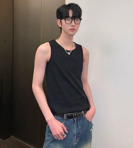 Simple Men's Vest Casual Round Collar Slim Sleeveless Solid Color Male Tank Tops Korean Style Menwear Summer 9C6772