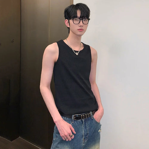 Load image into Gallery viewer, Simple Men&#39;s Vest Casual Round Collar Slim Sleeveless Solid Color Male Tank Tops Korean Style Menwear Summer 9C6772
