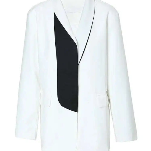 Load image into Gallery viewer, Women Black Color-block Big Size Blazer New Lapel Long Sleeve Loose Fit Jacket Fashion Tide Spring Autumn 2025 1DF3285
