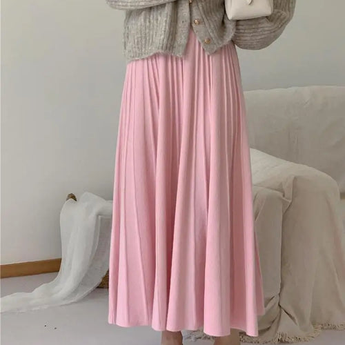 Load image into Gallery viewer, Korean Fashion Solid Sweet Elegant Knit Party Long Skirts Autumn Winter Women Pleated A-line High Waist Fairy Umbrella Skirt New
