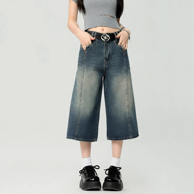 Men's High Street New American Style Casual Washed Cropped Male Denim Shorts Straight Leg Gradient Color Summer 9W1724