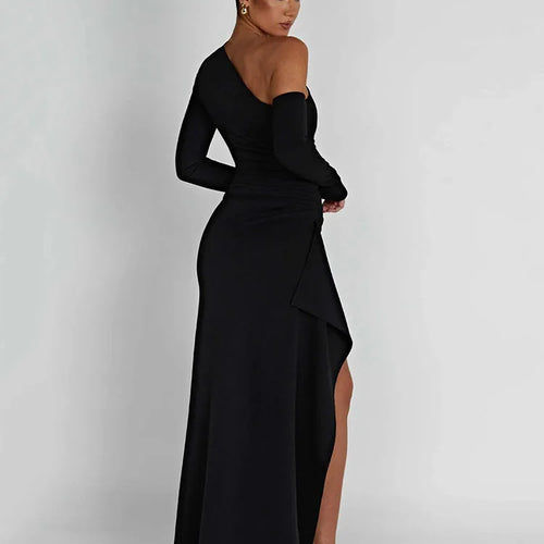 Load image into Gallery viewer, Autumn Sexy Fashion Long Sleeve High Split Women's Dress Oblique Shoulder Elegant Party Club Long Slim Fit Evening Dress
