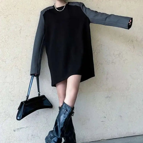 Load image into Gallery viewer, Women Black Color-block Blazer Fabric Elegant Mini Dress New Round Neck Long Sleeve Fashion Spring Autumn 2025 1DH9822
