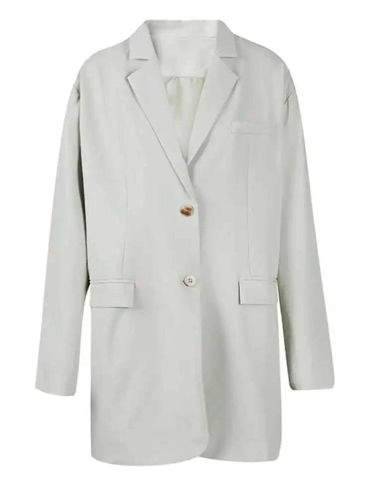 Women Beige Brief Long Big Size Elegant Blazer New Lapel Long Sleeve Jacket Fashion Tide Spring Autumn 2025 1LD1941