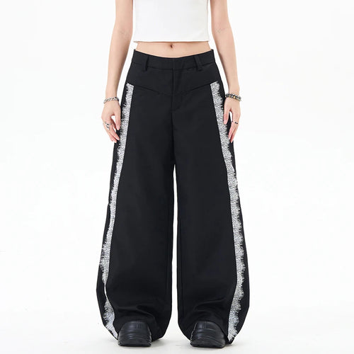 Load image into Gallery viewer, Men's Suit Pants Spliced Lace Edge Design Solid Color Simple Trendy Straight Wide Leg Stylish Male Summer Clothing 9W1961
