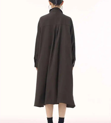 Women Army Green Patch Drawstring Big Size Midi Dress New Stand Collar Long Sleeve Fashion Tide Spring Autumn 2025 1DH9211