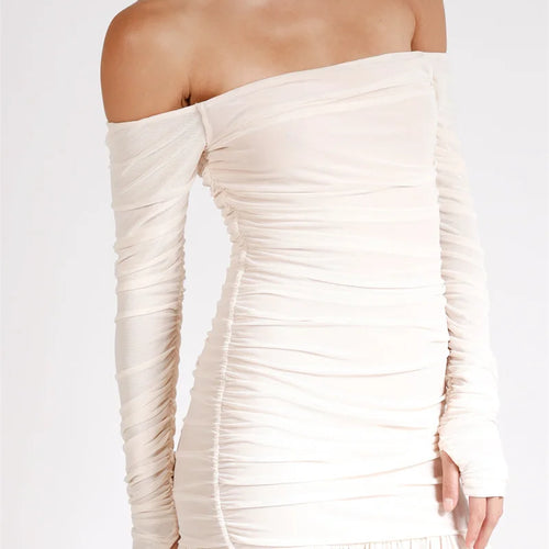 Load image into Gallery viewer, Off-shoulder Strapless Sexy Maxi Dress Women Summer New Patchwork Backless Long Sleeve Pleated Long Dress Elegant
