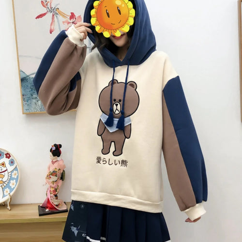 Load image into Gallery viewer, Merry Pretty Women Harajuku Cartoon Bear Embroidery Hooded Sweatshirts Winter Plus Velvet Cute Hoodies Sweatshirt Tracksuit
