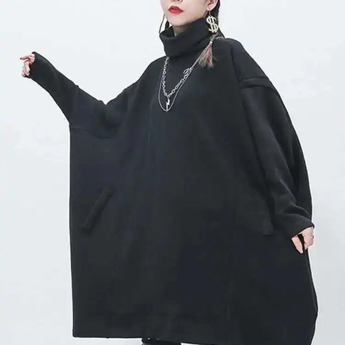 Load image into Gallery viewer, Black Big Size Knitting Sweater Loose Fit Turtleneck Long Sleeve Women Pullovers New Fashion Tide Autumn Winter 2025 1Z319
